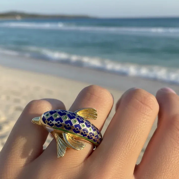 Gold & Colorful Enamel Dolphin Ring - Estate Jewelry Priced Right