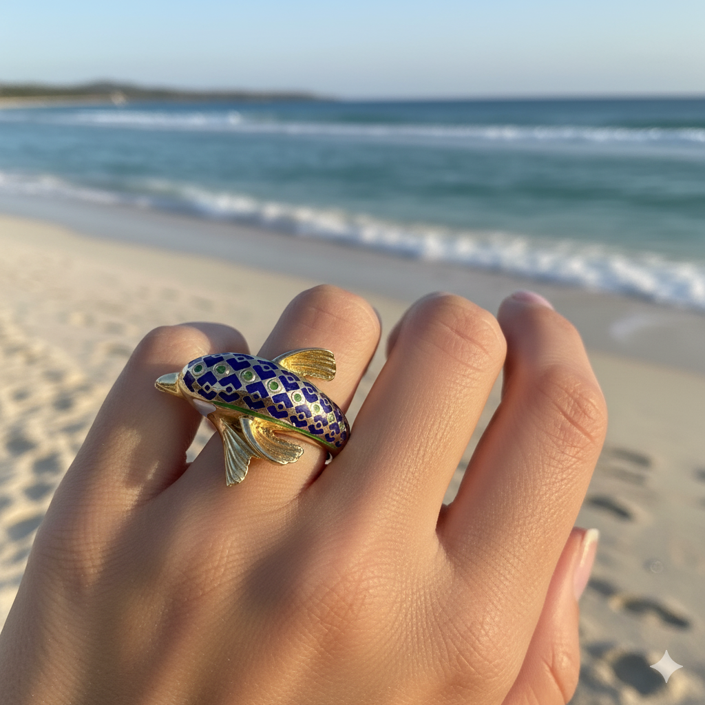 Gold & Colorful Enamel Dolphin Ring