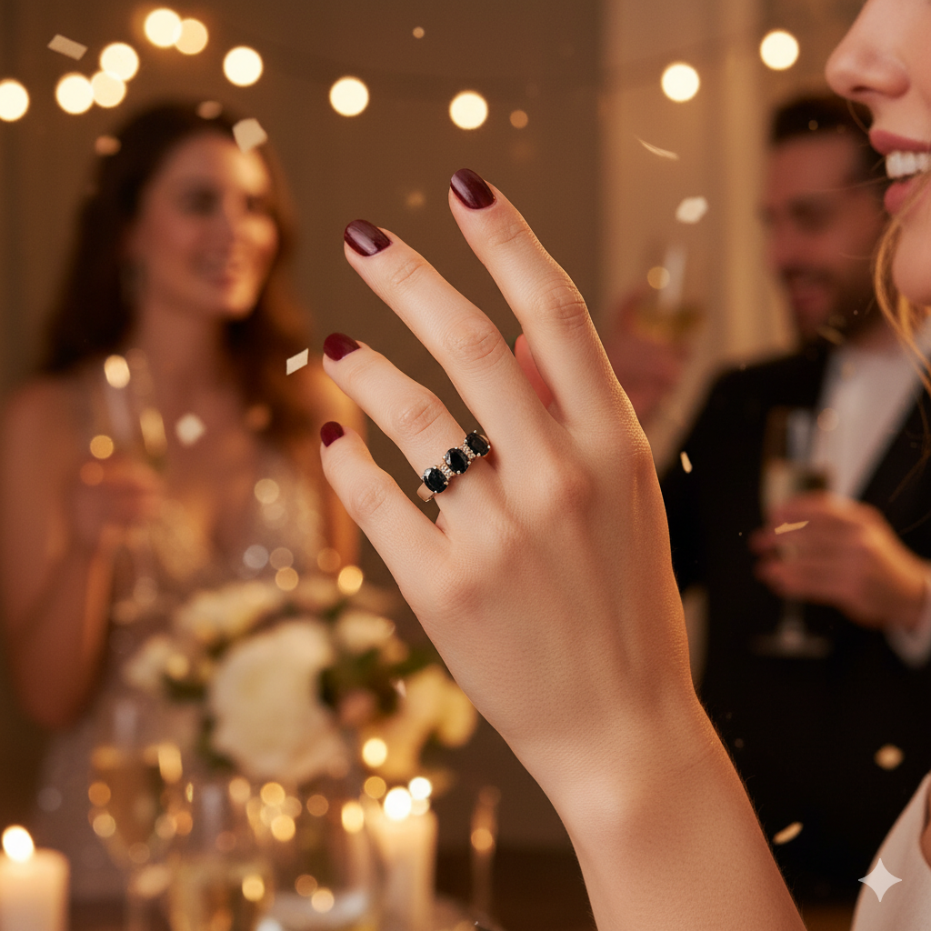 Gold, Diamond and Deep Blue Sapphire Ring