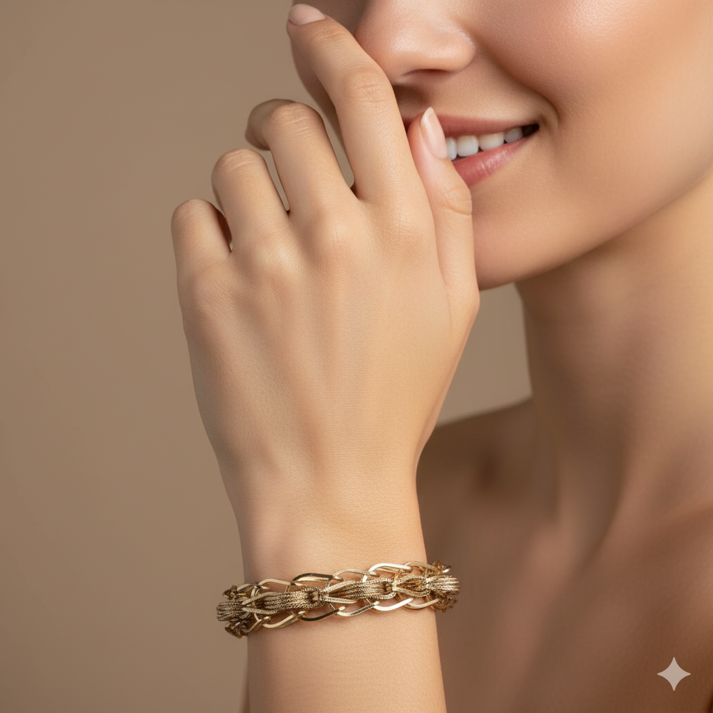 Gold Mid-Century Modern Figaro & Woven Strip Bracelet