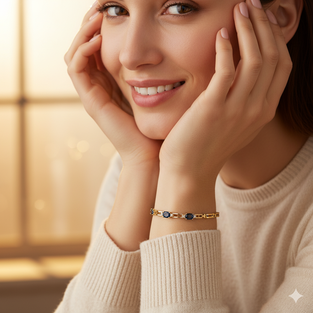 Gold, Diamond & Sapphire Section Link Bracelet