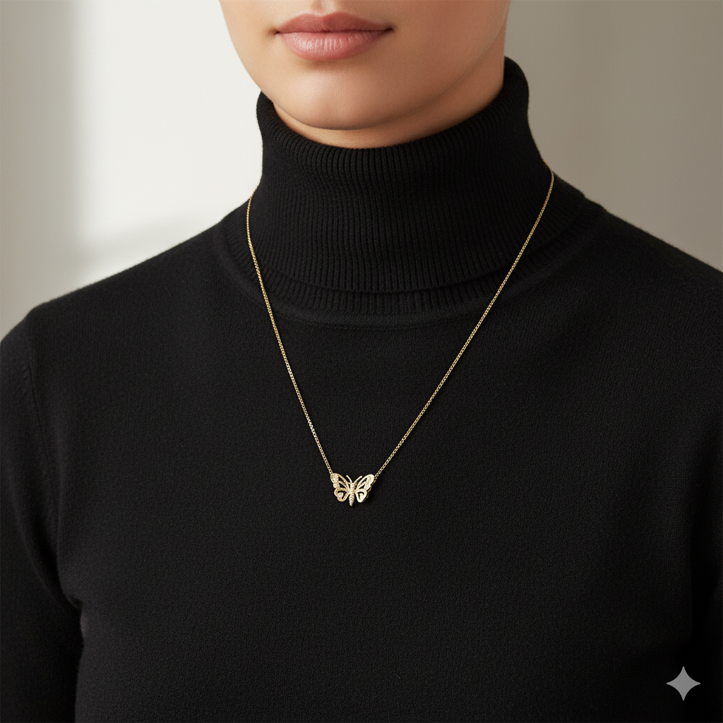 Gold & Diamond Sliding Charm Butterfly Necklace