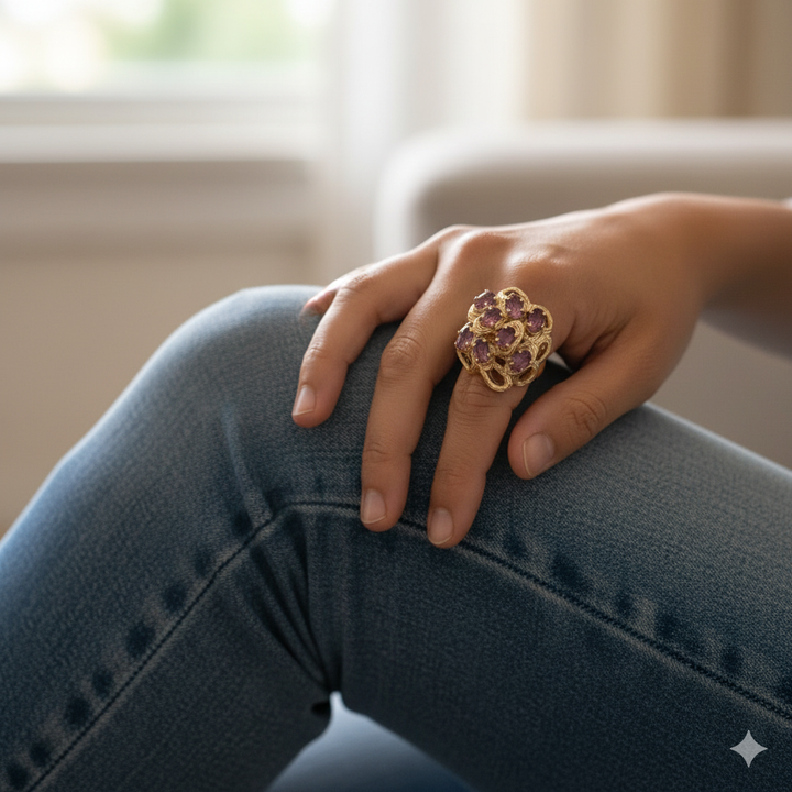 Chunky Gold & Rhodolite Garnet Statement Ring