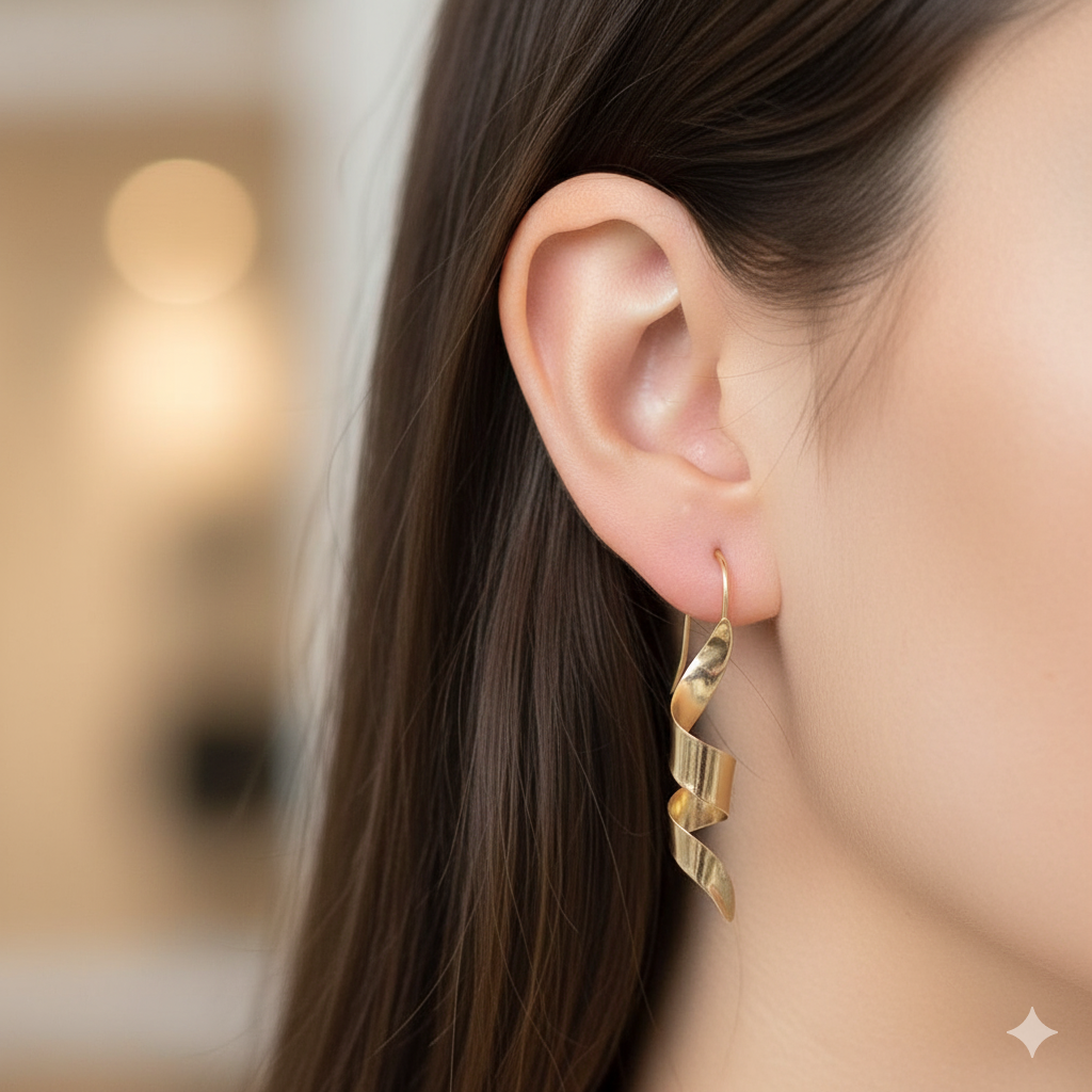 Gold Twisted Swirl Dangle Earrings