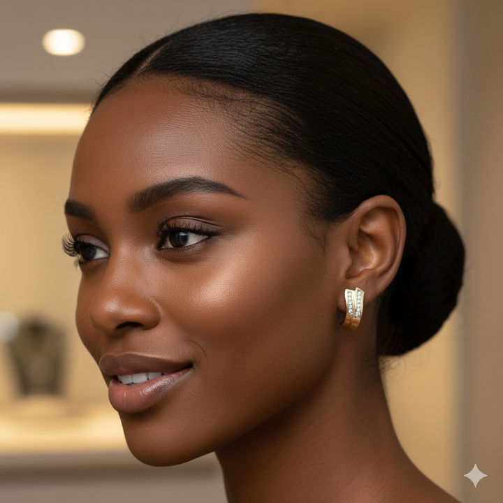 14K Gold & Pave Diamond Huggy Earrings