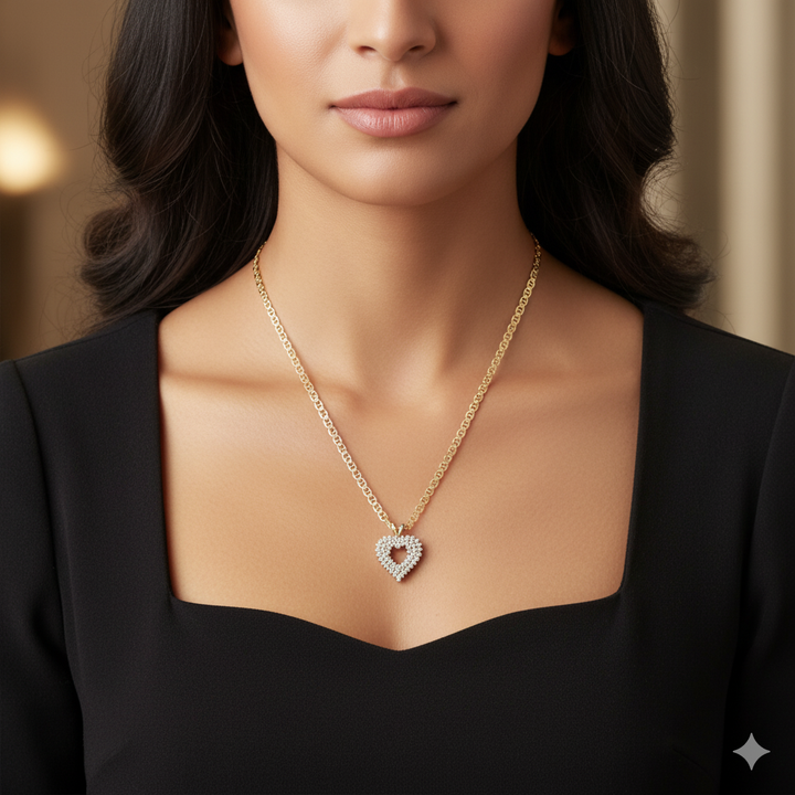 Gold & Diamond Encrusted Symmetrical Heart Necklace