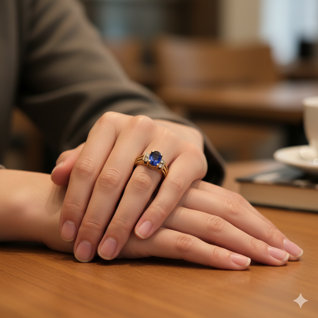 Gold Solitaire Sapphire and Diamond Ring