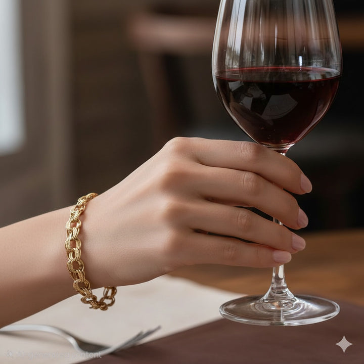 Gold Mid-Century Triple Flat & Textured Link Bracelet