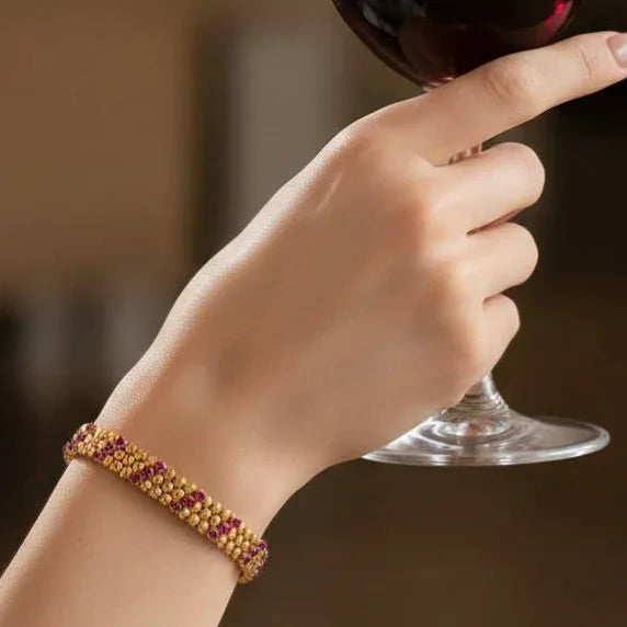 Gold & Ruby Geometric Slant Row Bracelet - Estate Jewelry Priced Right