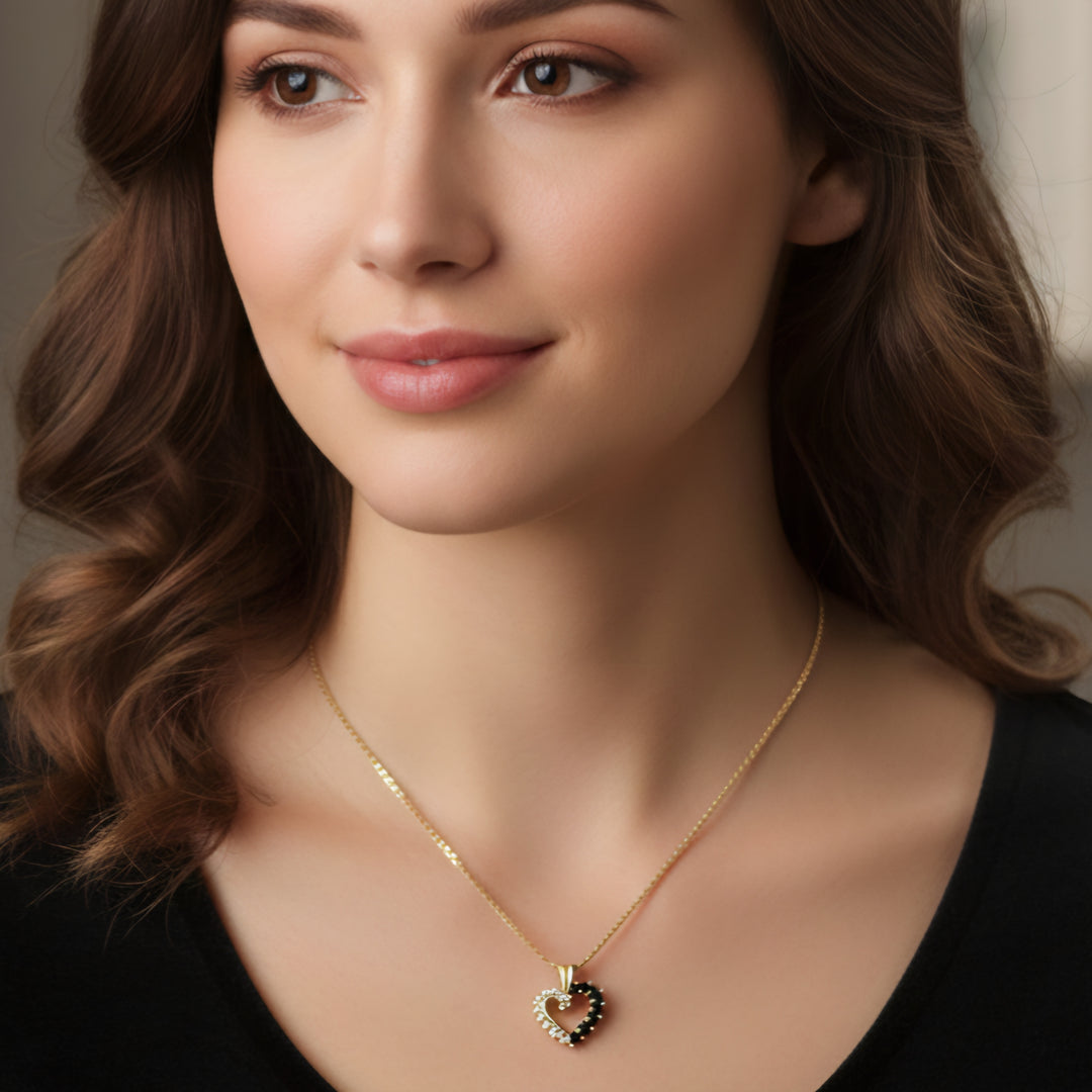 Gold, Sapphire & Diamond Heart Necklace