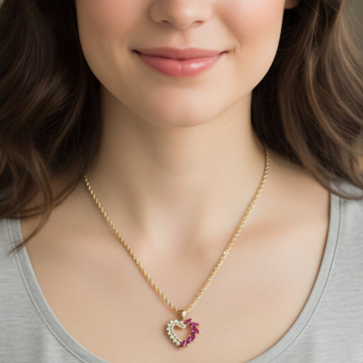 Gold, Amethyst & Diamond Symmetrical Heart Necklace