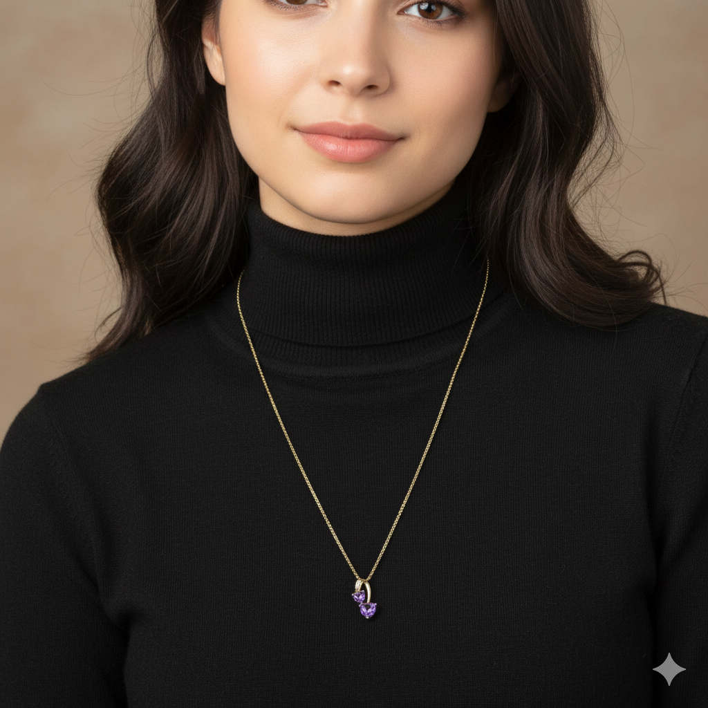Gold, Amethyst & Diamond Happy Heart Necklace