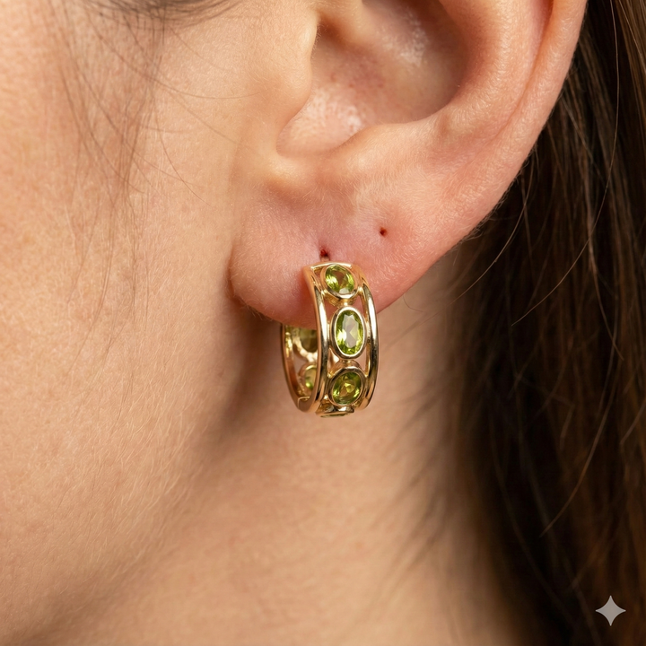 Gold & Light Green Tanzanite Huggy Earrings