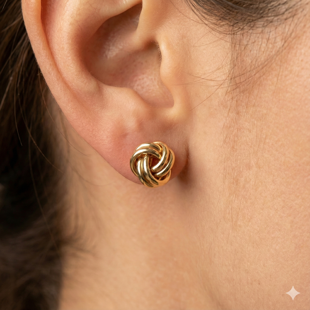 Gold Tight Love Knot Stud Earrings
