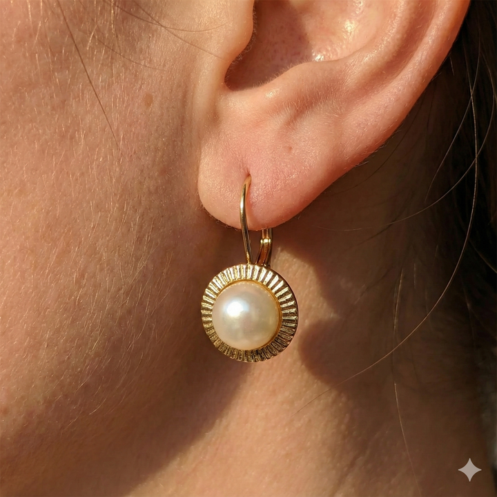 Gold & Pearl Scalloped Halo Stud Earrings