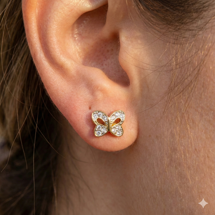Gold & Diamond Butterfly Stud Earrings