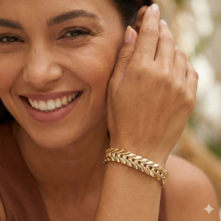 Gold Panel, Partially Textured Link Bracelet