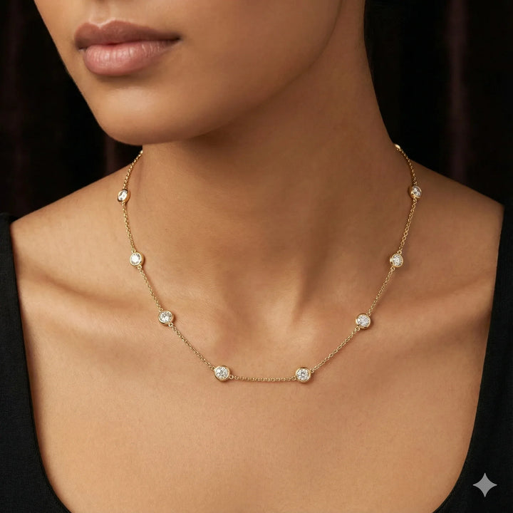 Gold & Diamond 13 Station Choker Necklace - Estate Jewelry Priced Right