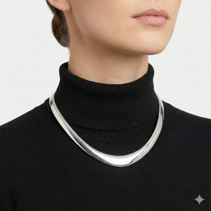 Classic Sterling Silver Modernist U Collar Necklace
