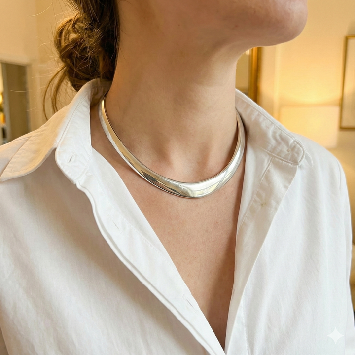 Classic Sterling Silver Modernist U Collar Necklace