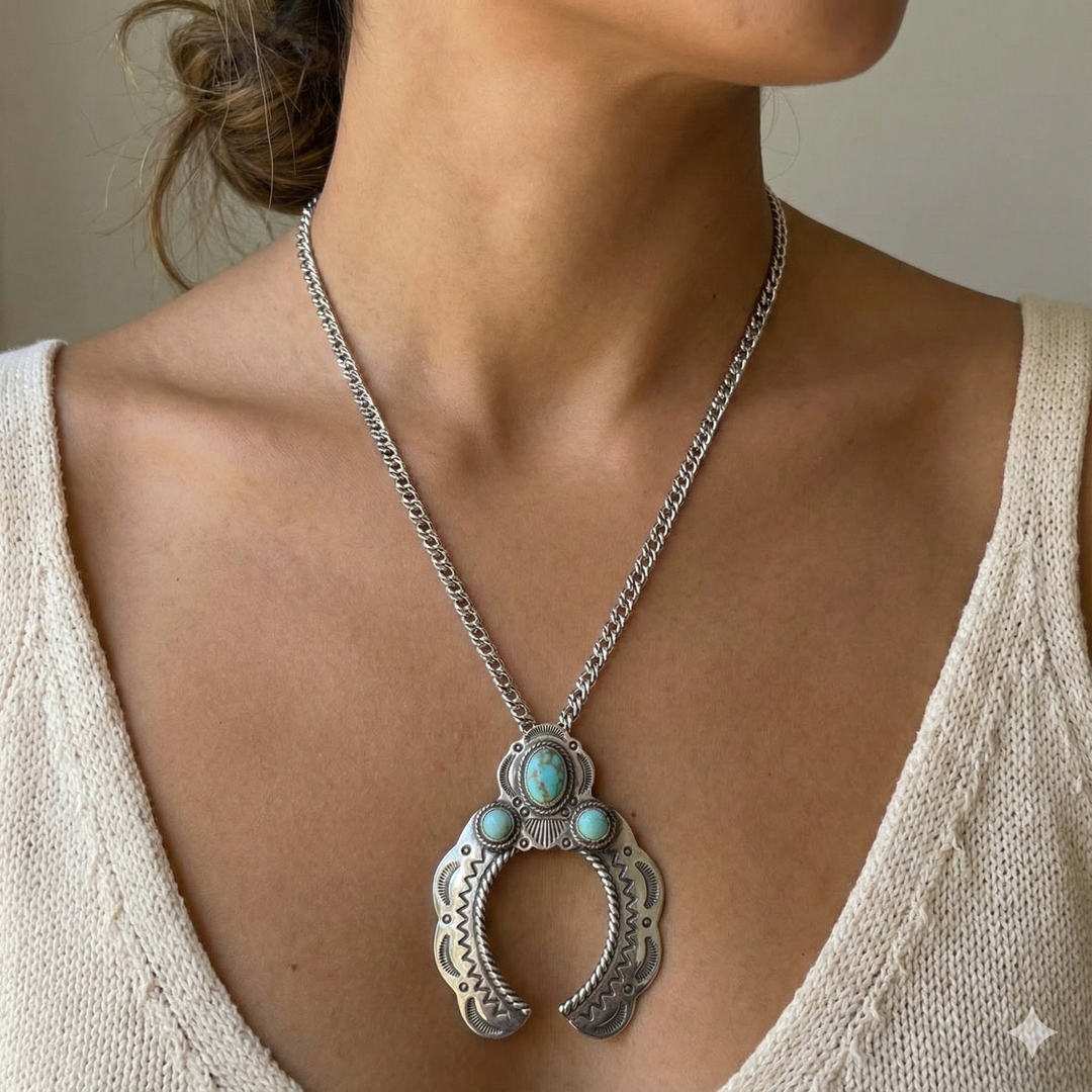 Sterling Silver & Turquoise Navajo Pendant Necklace