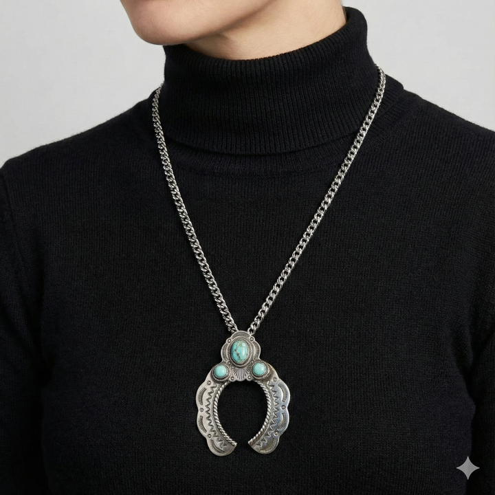 Sterling Silver & Turquoise Navajo Pendant Necklace