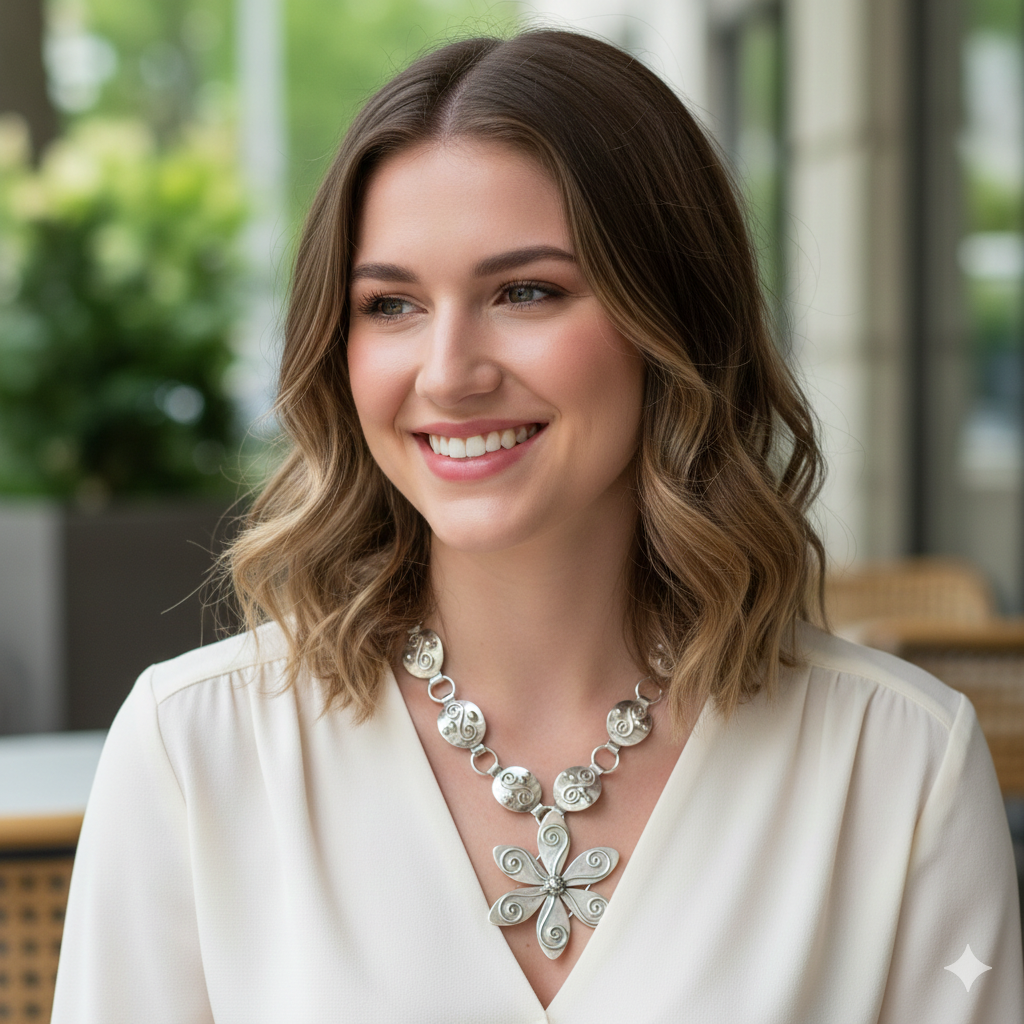 Mid-Century Modern Herman Sierbol Denmark Swirl Flower Necklace