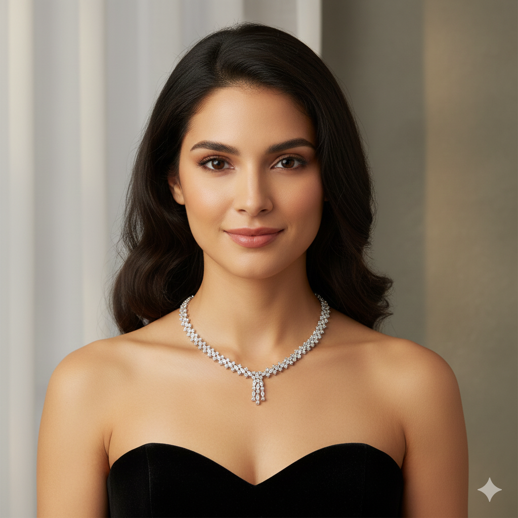 Sterling Silver & Crystal Triple Drop Choker