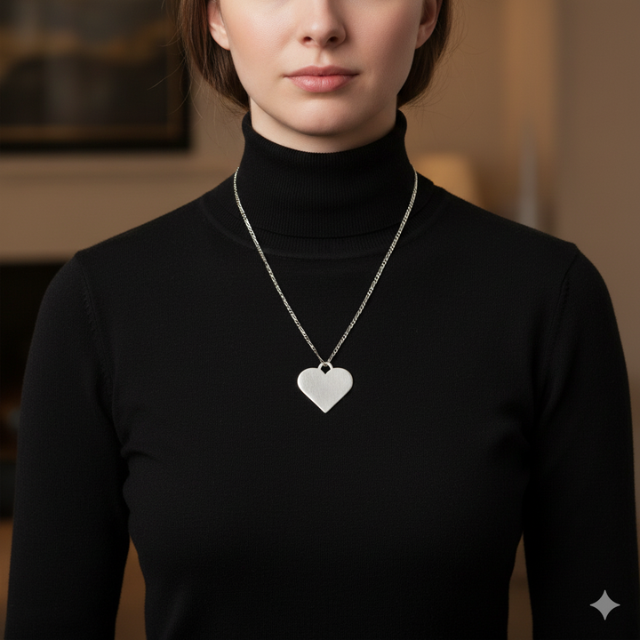 Sterling Silver Figaro Necklace & Large Heart Pendant