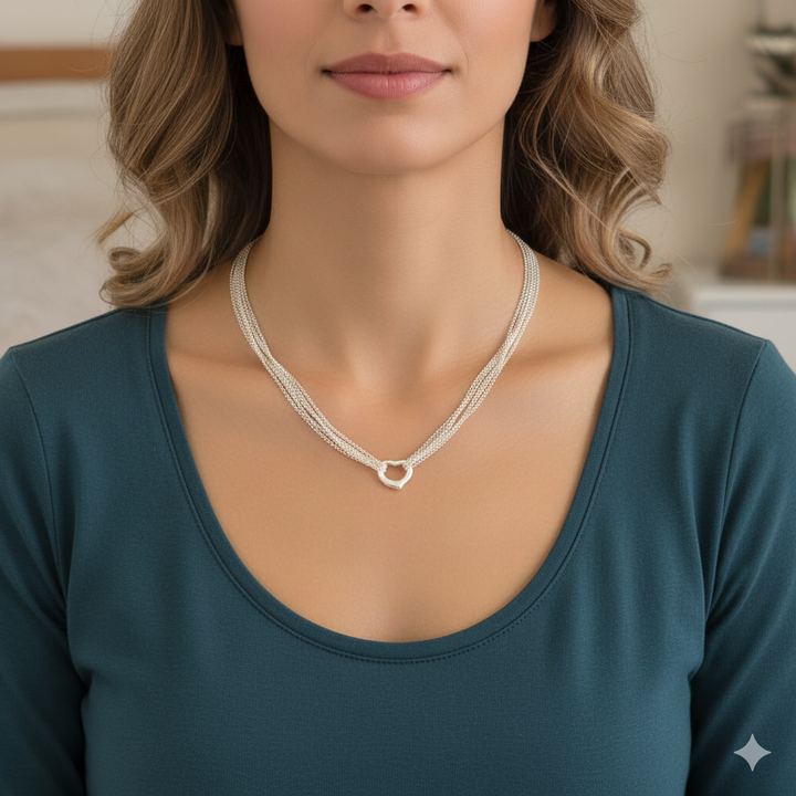 Sterling Silver Mesh Center Heart Choker