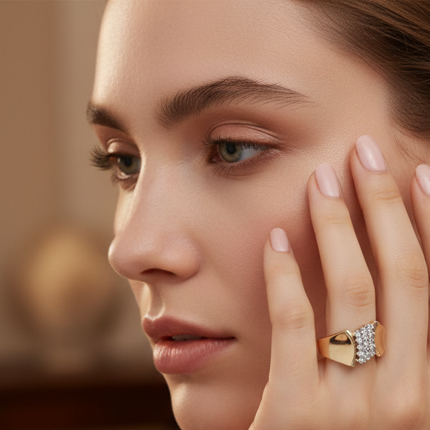 14K Gold & Diamond Cluster Evening Ring