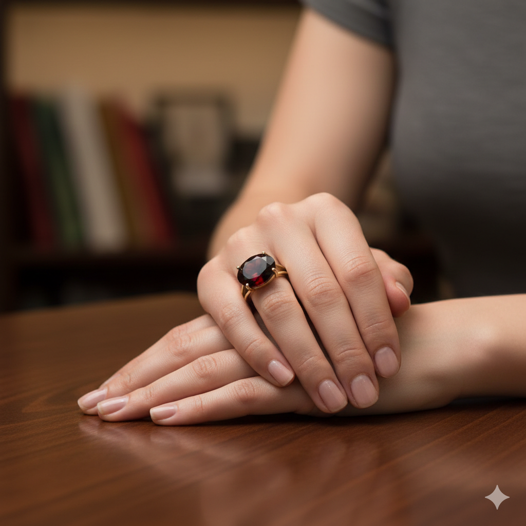 10K Gold, Diamond & Solitaire Garnet Cocktail Ring