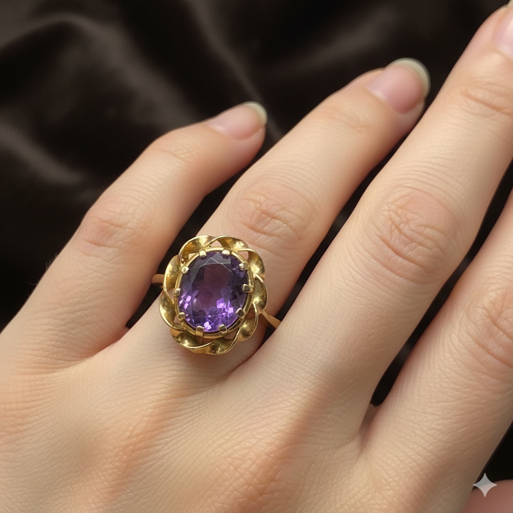 14K Gold & Solitaire Amethyst Cocktail Ring