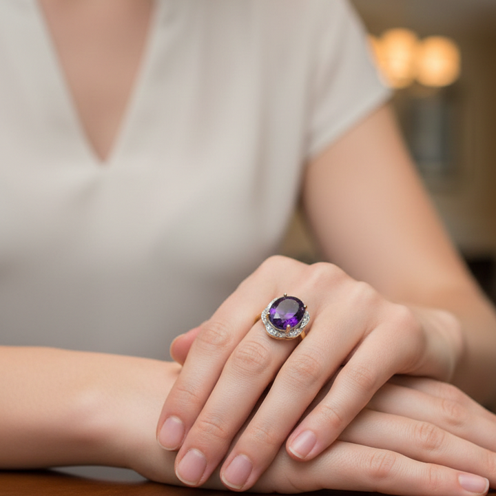 10K Gold & Solitaire Amethyst Evening Ring