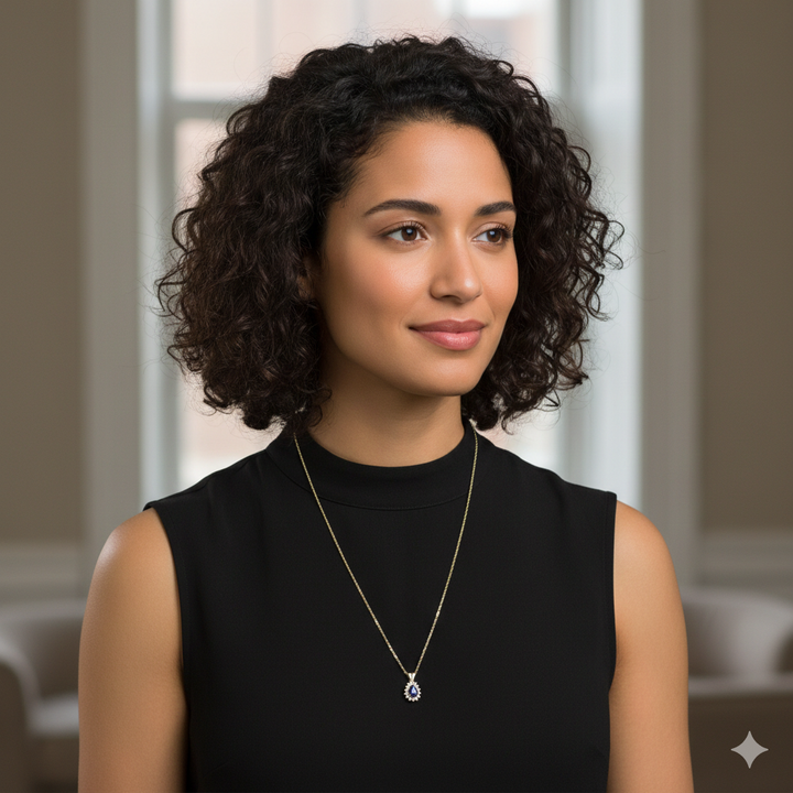 14K Gold, Sapphire & Diamond Teardrop Pendant Necklace