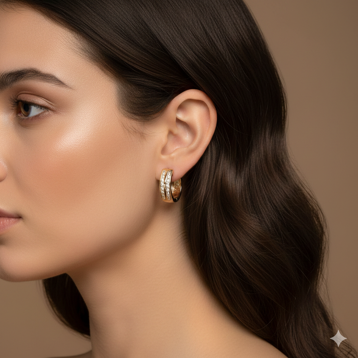 14K Gold & Diamond Small Hoop-Huggy Earrings