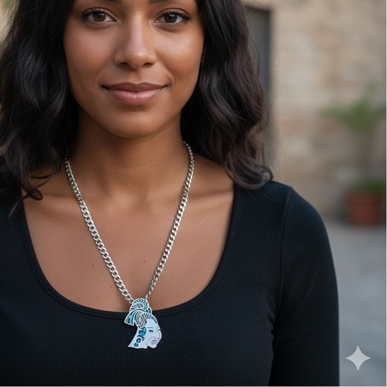 Hefty Sterling Silver Aztec Face Mask Necklace