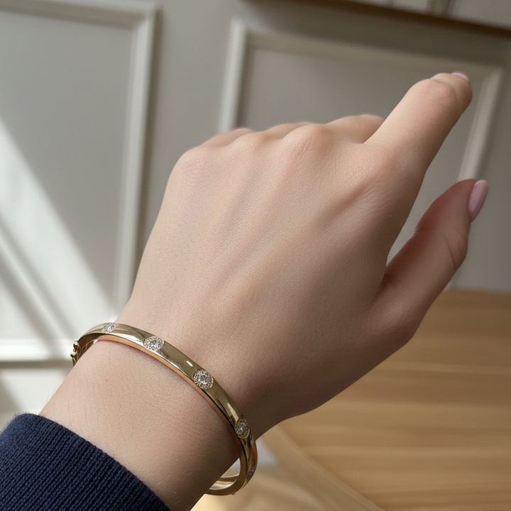 14K Gold Sunburst Diamond Bangle Bracelet