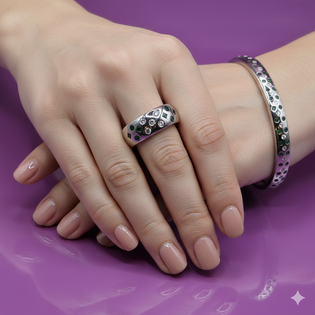 14K Gold, Diamond & Emerald Bracelet & Ring Set