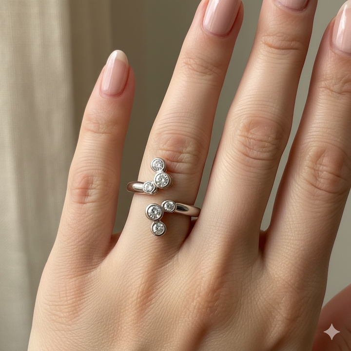 14k White Gold Random Pebbles Statement Ring