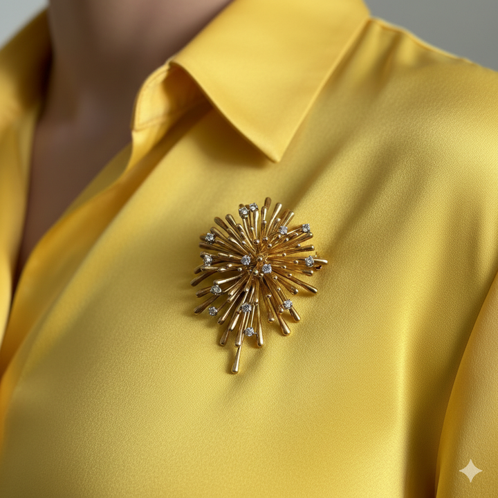 Antique 18K Gold & Diamond Starburst Brooch