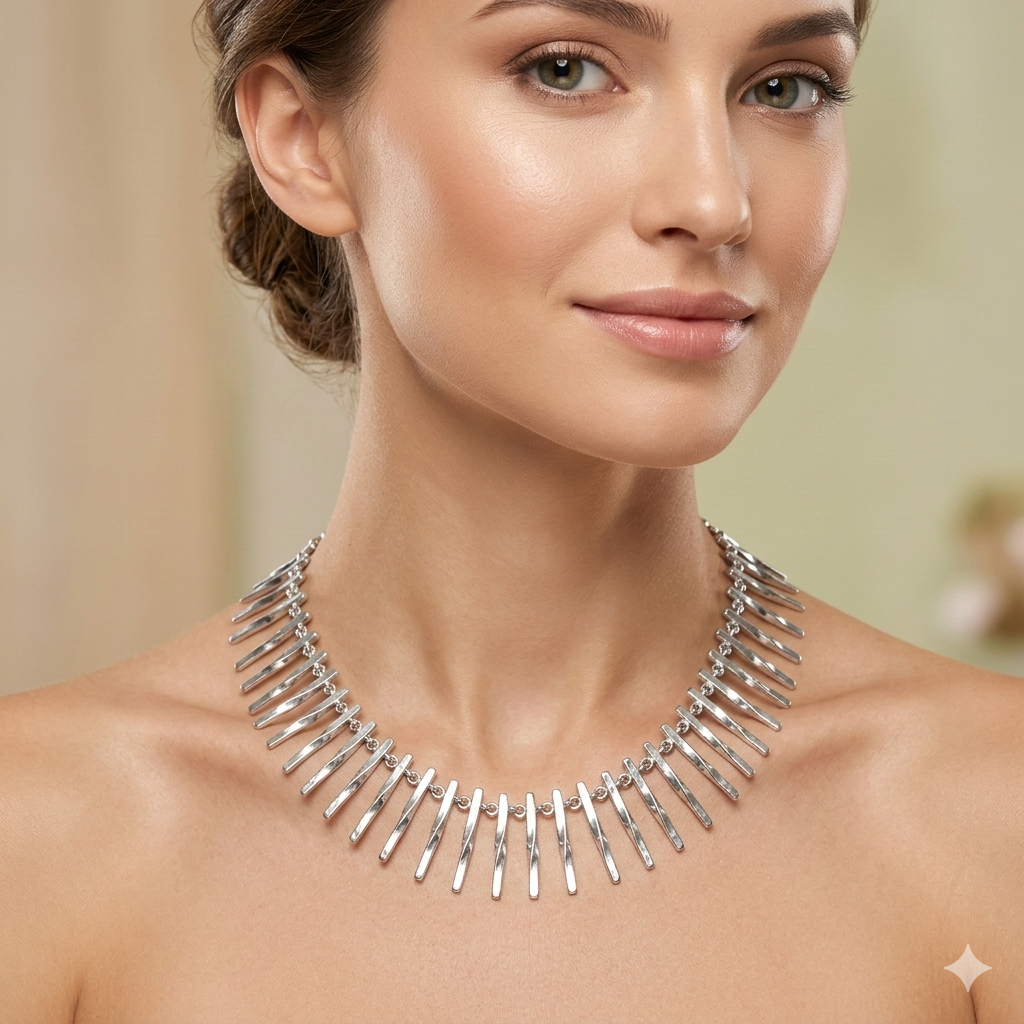 Cleopatra Style Twisted Bar Sterling Silver Choker
