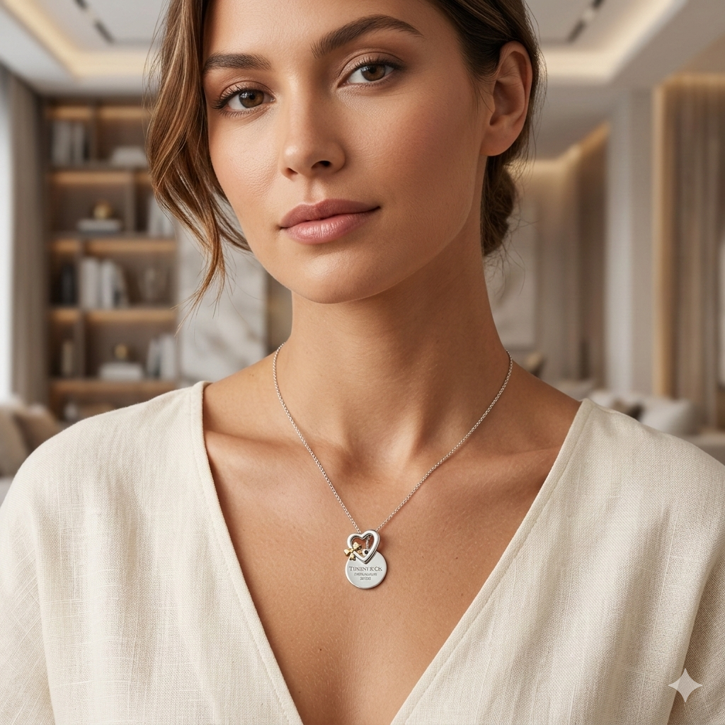 Tiffany & Co Heart & Round Tag Sterling Silver Necklace