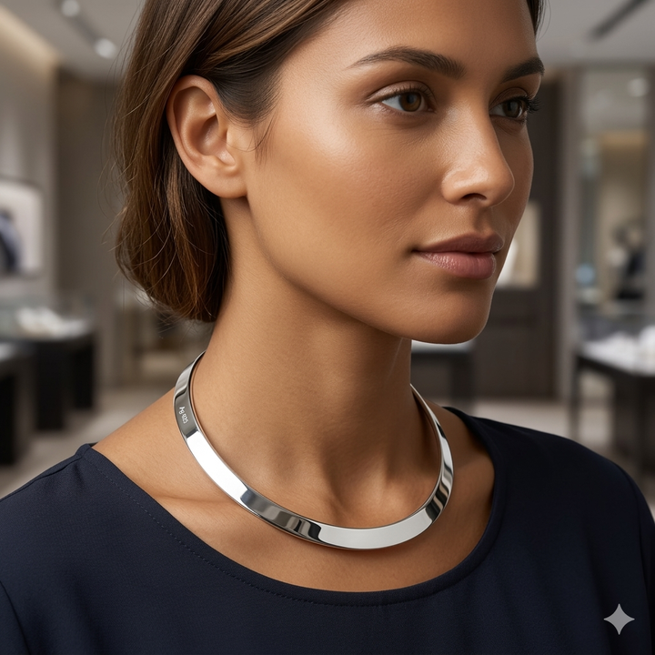 Mid-Century Sterling Silver Hook and Loop Collar Necklace