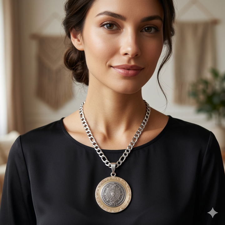 Chunky Mexican Sterling Silver Pendant Figaro Link Necklace