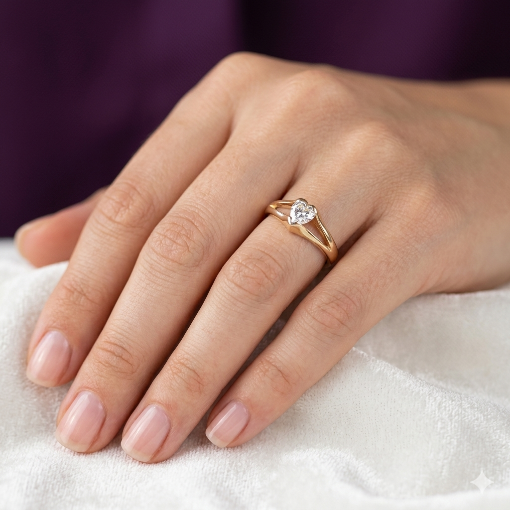 Elegant 14K Gold & Quartz Heart Diamond Love Ring