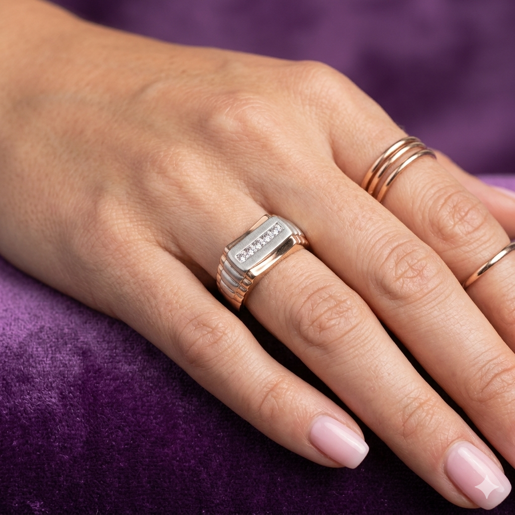 14K Gold & Pave Diamond Bold Geometric Ring