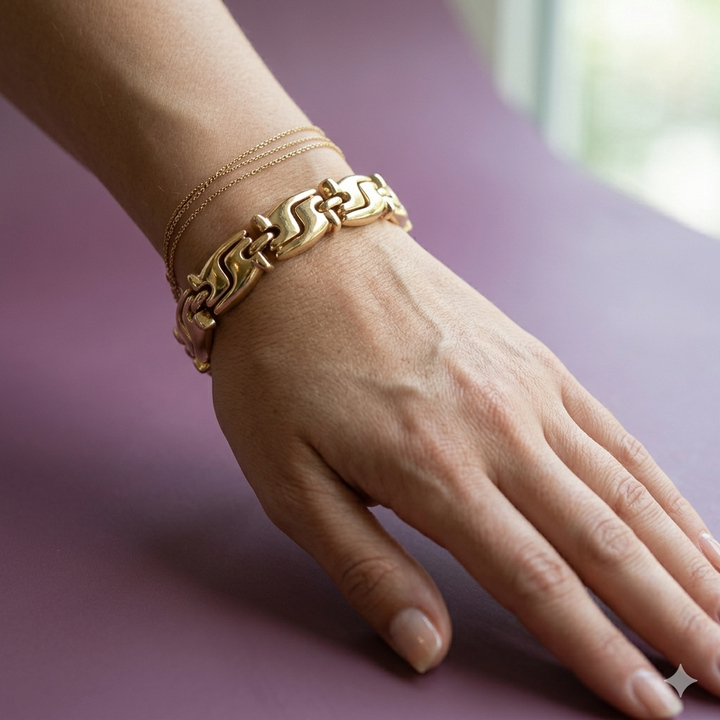 14K Gold Chunky Abstract Articulated "S" Link Bracelet