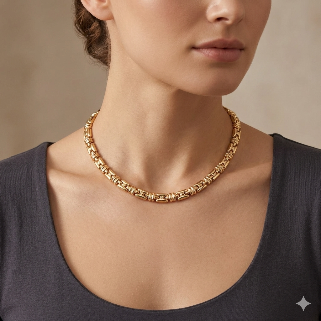 14K Gold Chunky Stutter Link Necklace