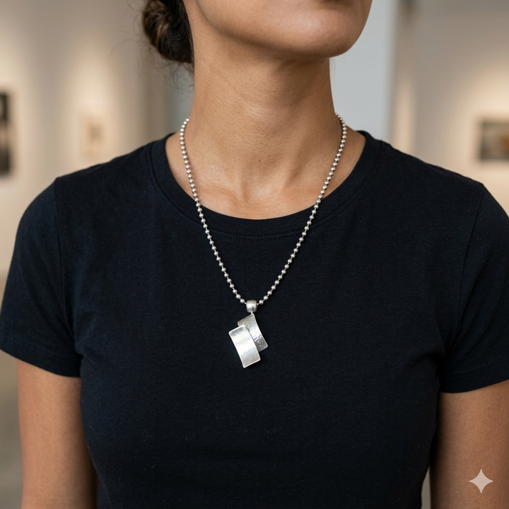 Sterling Silver Modernist Panel Pendant Necklace